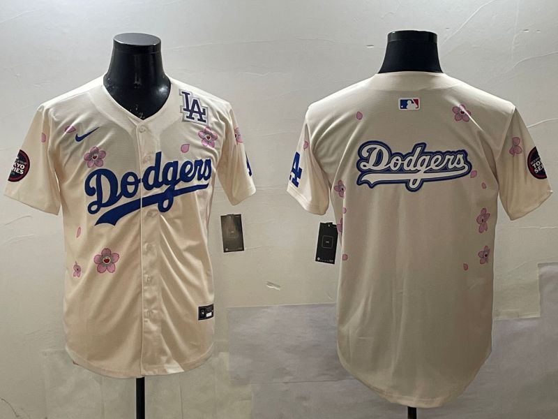 Men Los Angeles Dodgers Blank Cream Sakura Edition 2025 Nike MLB Jersey style 19